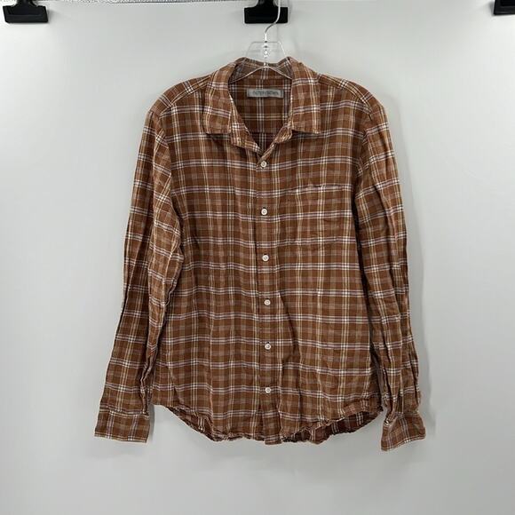 Outerknown Men's Long Sleeve Button Down Shirt - Tan Plaid - Medium - Picture 2 of 6